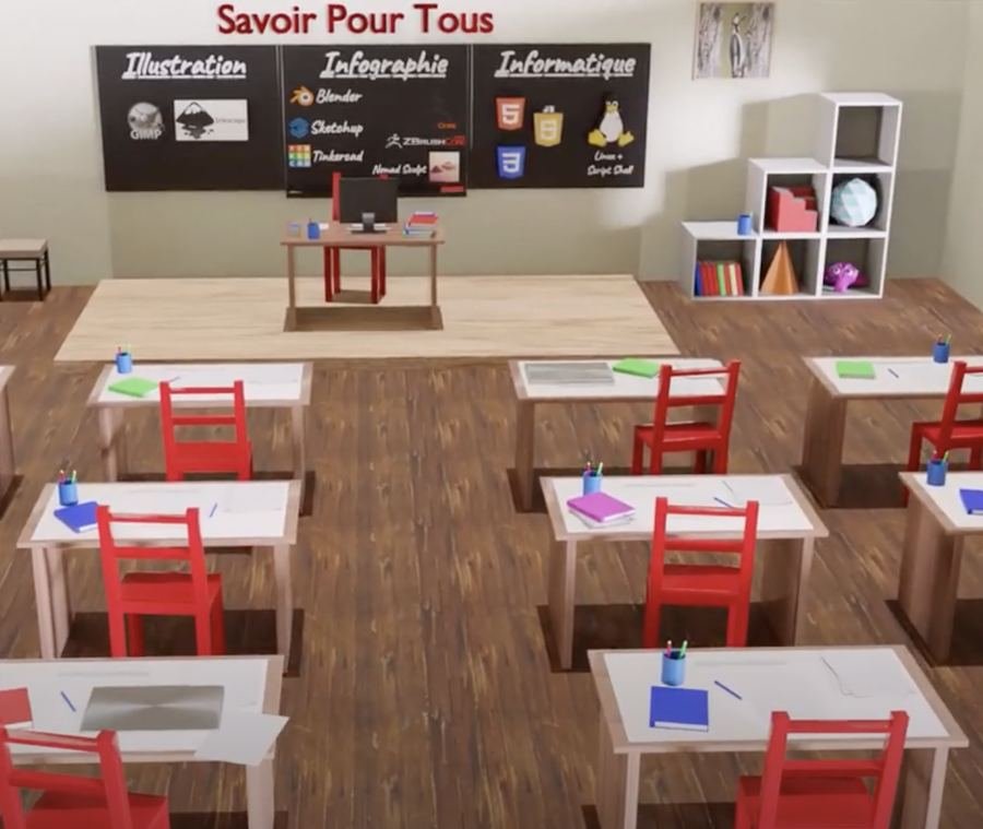 Salle de classe avec ordinateurs, illustrant l'apprentissage proposé par SavoirPourTous